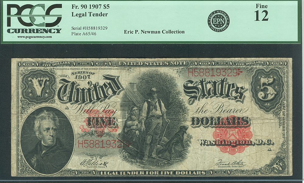 Fr.90, 1907 $5 Legal Tender "Woodchopper" Note, Elliott-White, Fine, PCGS-15